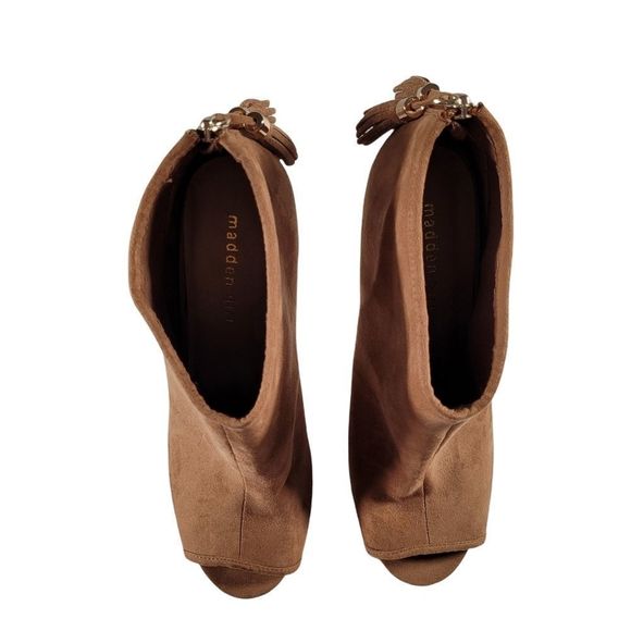 Madden Girl Tan Peep Toe Stiletto Ankle Boots with Tassels - Picture 12 of 15